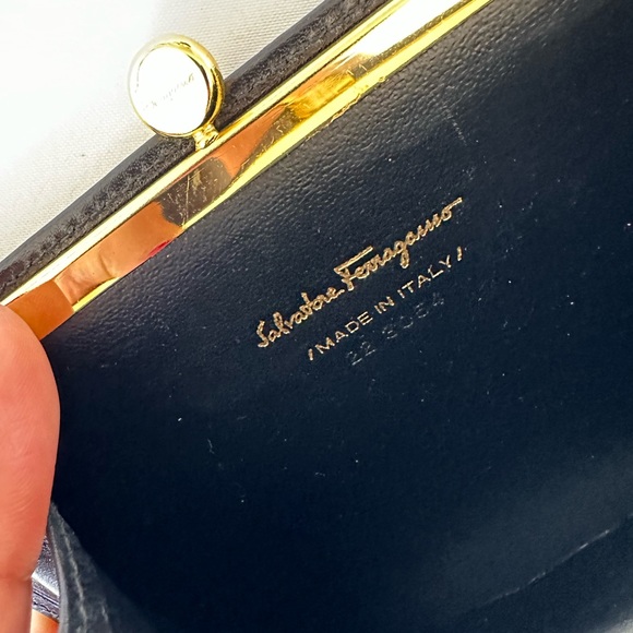 *SOLD*Authentic Salvatore Ferragamo Leather Black Bow Bag w/ Gold Chain - Picture 11 of 17